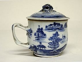 Chinese Export Blue And White Cup With Lid