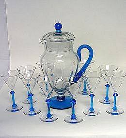 Vintage Set Of Crystal Cocktail  Glasses 
and Pitcher