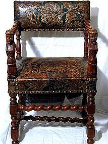 Cromwellian-style Oak And Embossed 
armchair