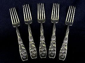 Five "berry" Sterling Forks By Whiting, Ca. 1880