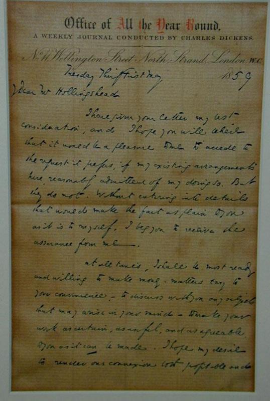 Letter Written By Charles Dickens, 1859