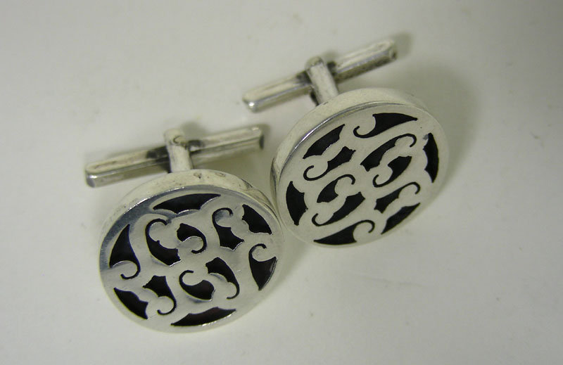 Vintage Sterling Silver Toggle Back 
cuff Links