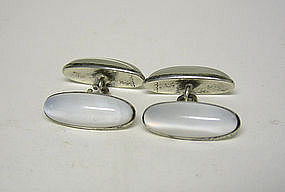 Antique Silver And Chalcedony  
cufflinks