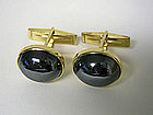 Vintage 14k Gold And Hematite Toggle Back 
cuff Links