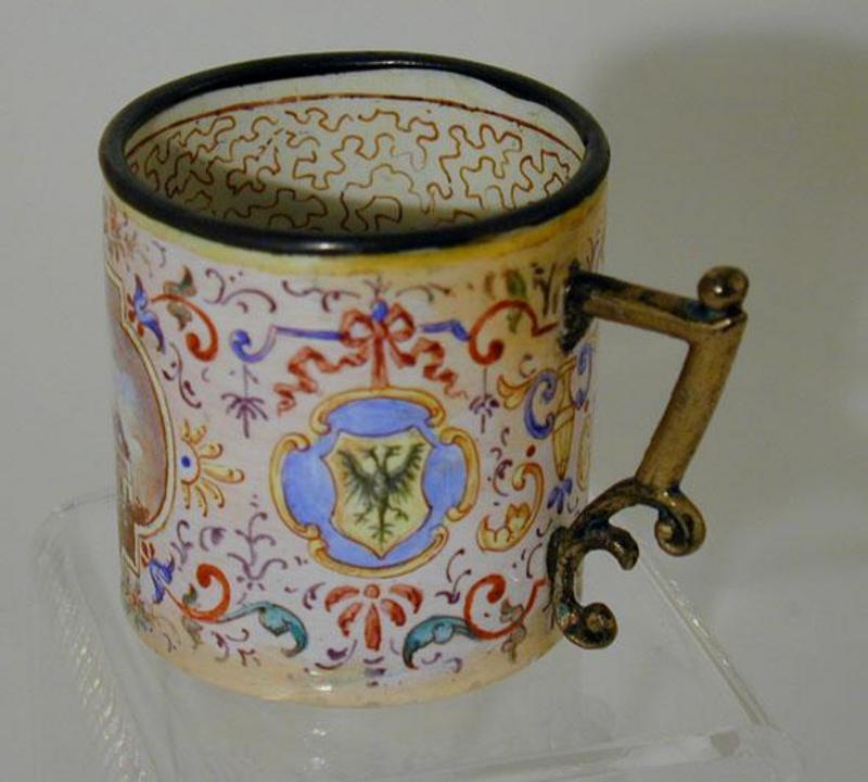 A Viennese Enamel Miniature Cup and Saucer