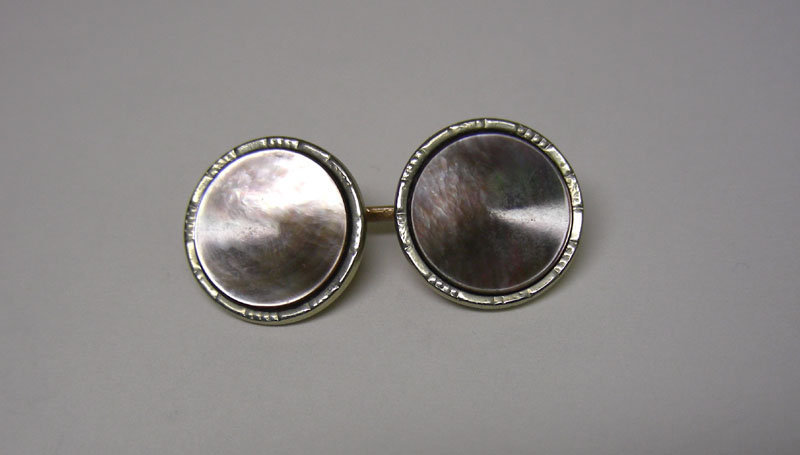 Vintage Mother Of Pearl &amp; Silver Cufflinks And Stud Set