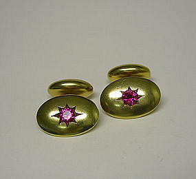 Antique 14k Gold And Ruby Cufflinks