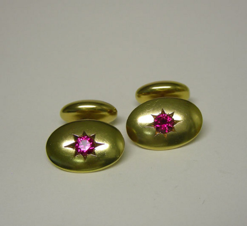 Antique 14k Gold And Ruby Cufflinks