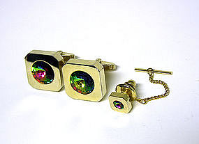 Vintage Watermelon Crystal Cuff Links & Tie 
pin