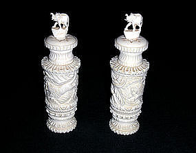Pair Of Vintage Hand-carved Ivory Spice Holders