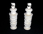 Pair Of Vintage Hand-carved Ivory Spice Holders