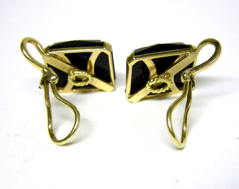 Vintage 14k Gold, Onyx And Seed Pearl 
earrings