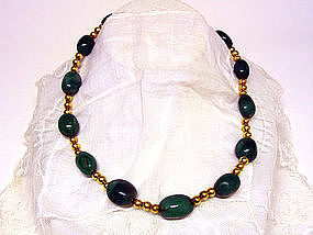 Antique Gold Bead And Jade Necklace
