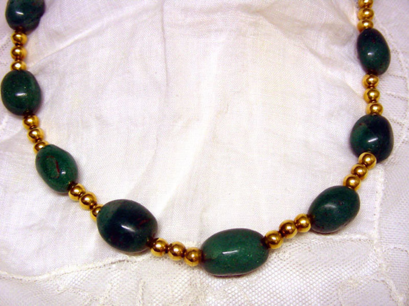 Antique Gold Bead And Jade Necklace