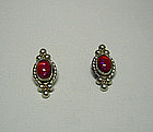 Vintage Silver And Red Crystal Earrings