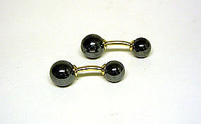 Vintage 18k Gold And Hematite Barbell 
cufflinks