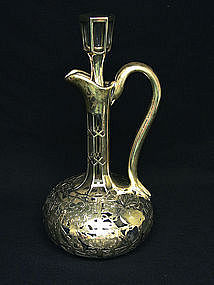 Antique Silver Overlay And Glass Wine Decanter