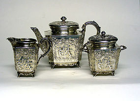 Antique Silver Solitaire Tea Set, Cherub 
Theme