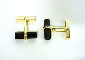 Tiffany & Co. 14k Gold And Onyx Barrel 
Cufflinks