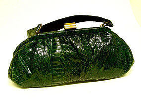 Vintage Green Cobra Snake Skin Handbag, circa 1930