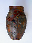 Japanese Totai cloisonné tree bark lacquer vase, c 1930