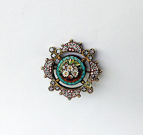 Italian micro mosaic pin, 19th century