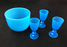 Blue Opaline bowl and glasses, Second Empire