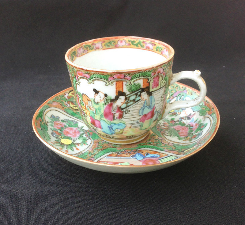 Antique Chinese Famille Rose Cup and Saucer Mandarin Chinese popular Porcelain Cup and Saucer