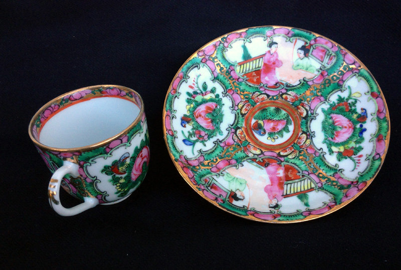Five Canton Famille Rose / Rose Medallion cups and saucers