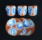 Three Kutani egg-shell cups and saucers, Hirado c 1900