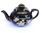 Jackfield black glazed and enamelled small teapot, Victorian