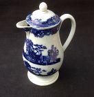 English blue and white transfer printed lidded jug / pitcher, 18th c