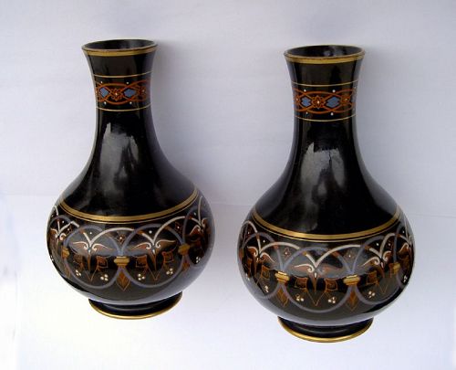 Pair of Jackfield type black vases, English, c 1860’s