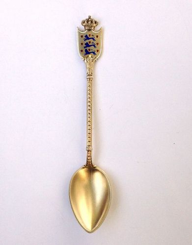 Marius Hammer, silver & enamel spoon with Danish coat of arms, c 1900