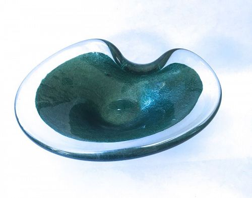 Murano green and silver bubbles bowl