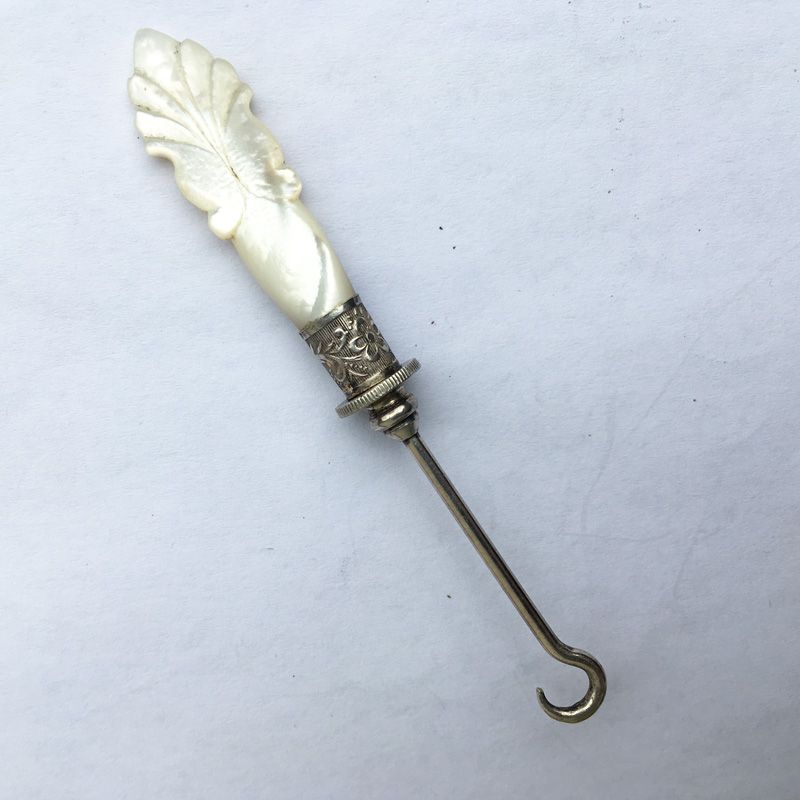 Antique Button Hook Victorian Edwardian 1900s Mother Of Pearl Retro Sewing  Tool