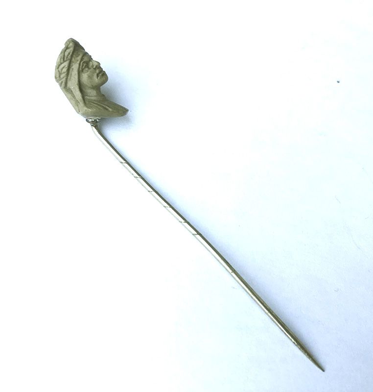 Dante head stick pin, lava carving, Victorian