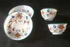 Swiss 18th c Milchglas / milk glass / opaline cups and saucers, a pair