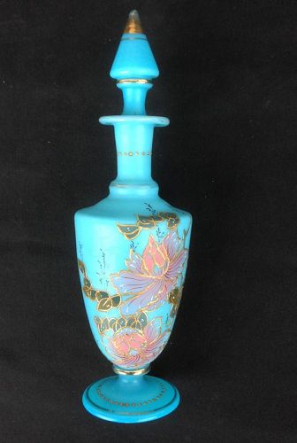 Blue opaline satinized perfume bottle, French, c 1890