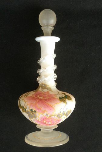 Satin glass peach coloured perfume bottle, French, c 1890