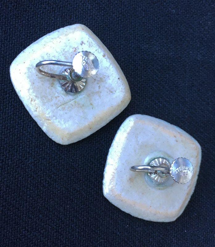 Danish ceramic crackle glaze &amp; silver screw on earrings, Kruger?
