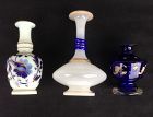 White Opaline and blue perfume bottles