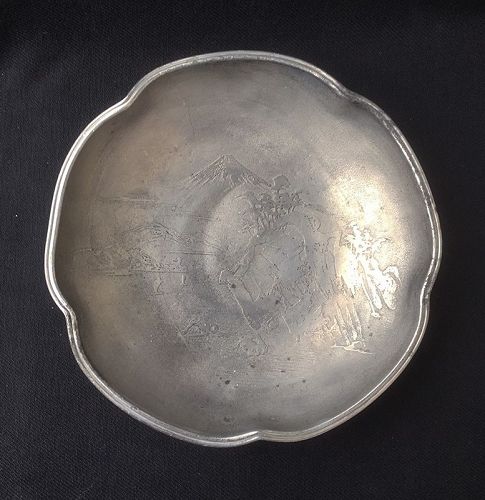 Meiji and Fuji etched pewter bowl