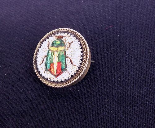 Scarab beetle brooch, micro mosaic and low carat gold
