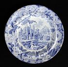 Blue & white Don Pottery plates, transfer printed in the Serapis patte