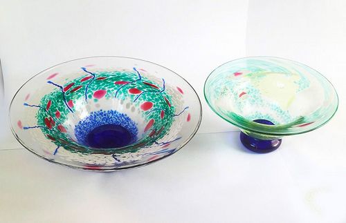 Swedish studio glass: footed bowls by Asa / Åsa Brandt