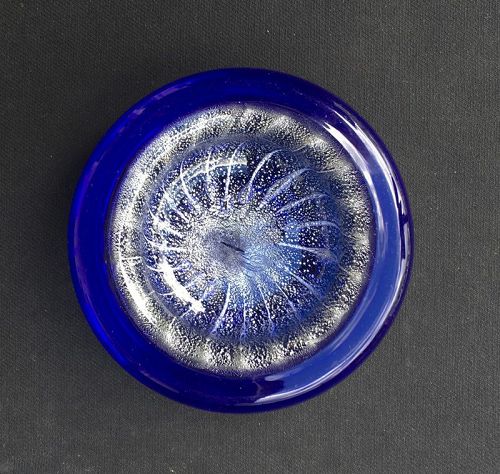 Murano cobalt blue controlled silver flecks bowl
