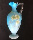 Bohemian Harrach blue satin overlay thorn handled ever vase