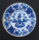 Delft blue and white plate with a flower basket, mid18th century