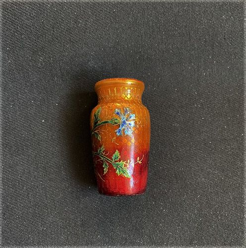 French Art Nouveau enamel on copper miniature or bud vase